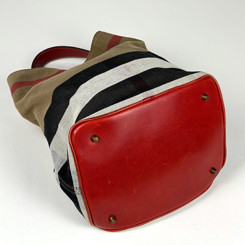 Burberry Check Handbag Shoulder Bag Canvas Brown Red Multicolor - Picture 2 of 7